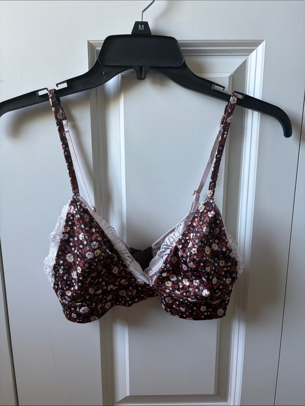aerie Floral Lace Trim Bralette in Burgundy Size Small